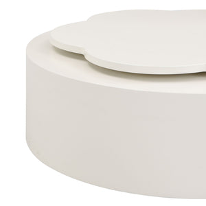 Modern Round Coffee Table (Set of 2), 360 Degree Rotatable Flower Shaped Top With 2 Drawers, Top Circle Side Table End Table With Glass For Living Room - Off White