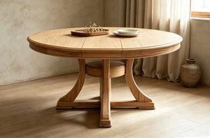 Extendable Round Rubber Wood Dining Table