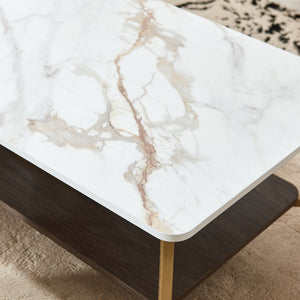 Coffee Table Rectangular Center Table For Living Room Open Space Side Table With Metal Frame - Golden / White