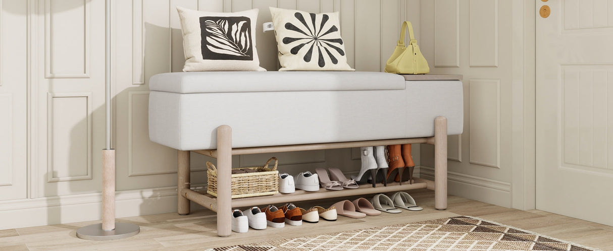 TREXM Farmhouse Upholstered Storage Bench with Hidden Compartment