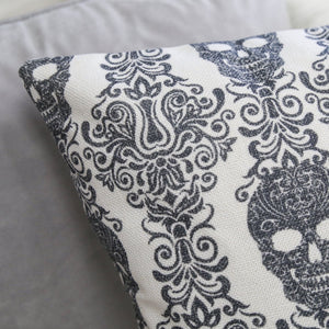 Gothic Damask Skull Throw Pillow Cover with Hidden Zipper - Black & White Cotton Linen