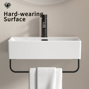 White Vessel Sink with Towel Rack