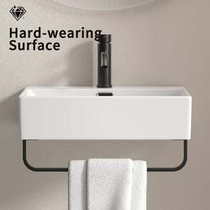 White Vessel Sink with Towel Rack