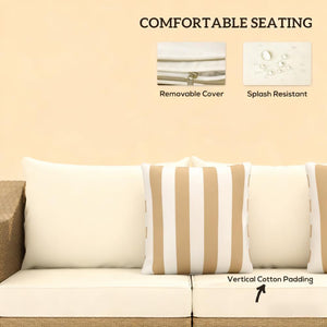 Outdoor Rattan Sofa with Cushions and Throw Pillows - Natural