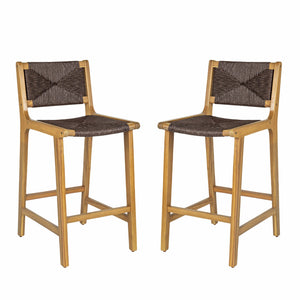 Acacia Wood Outdoor Armless Barstool - Teak Set of 2