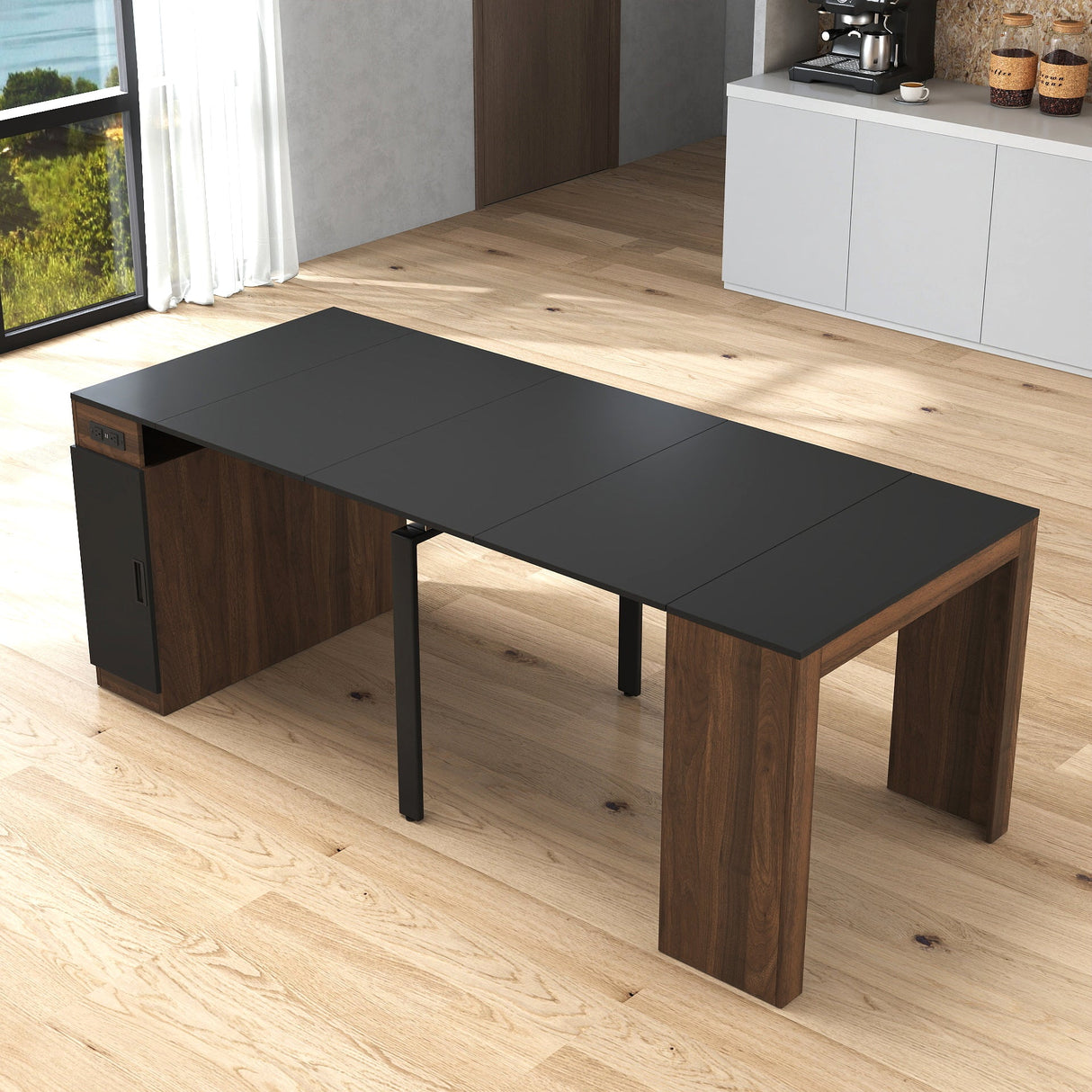Modern Multifunctional Extendable Dining Table with Outlet