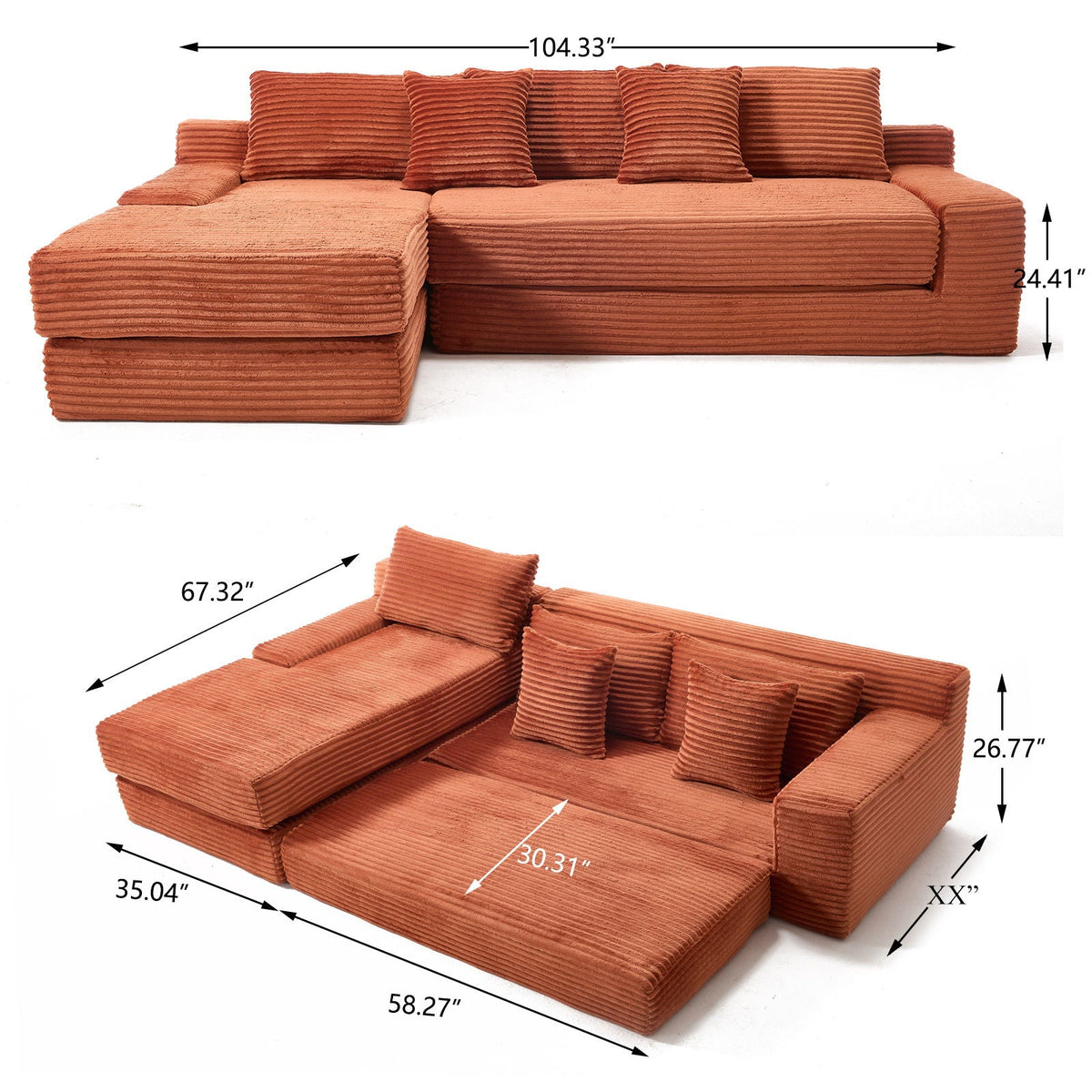 Modern L - Shaped Sectional Couch With Memory Foam