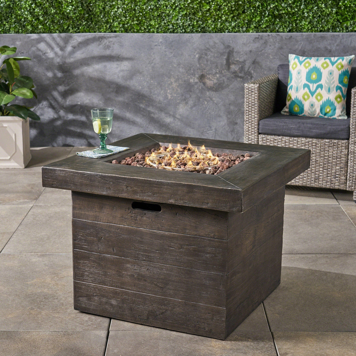 Anchorage 32'' Wood Square MGO Fire Pit Brown - 40,000 BTU