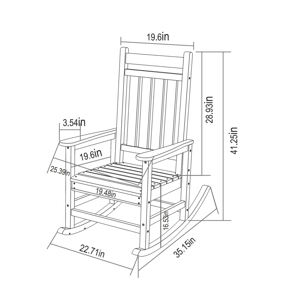 Oversized Rocking Chair with Wood-Texture, Outdoor Rocking Chair for Adults, All Weather Resistant Porch Rocker for Lawn Garden, White