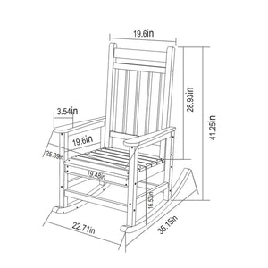 Oversized Rocking Chair with Wood-Texture, Outdoor Rocking Chair for Adults, All Weather Resistant Porch Rocker for Lawn Garden, White