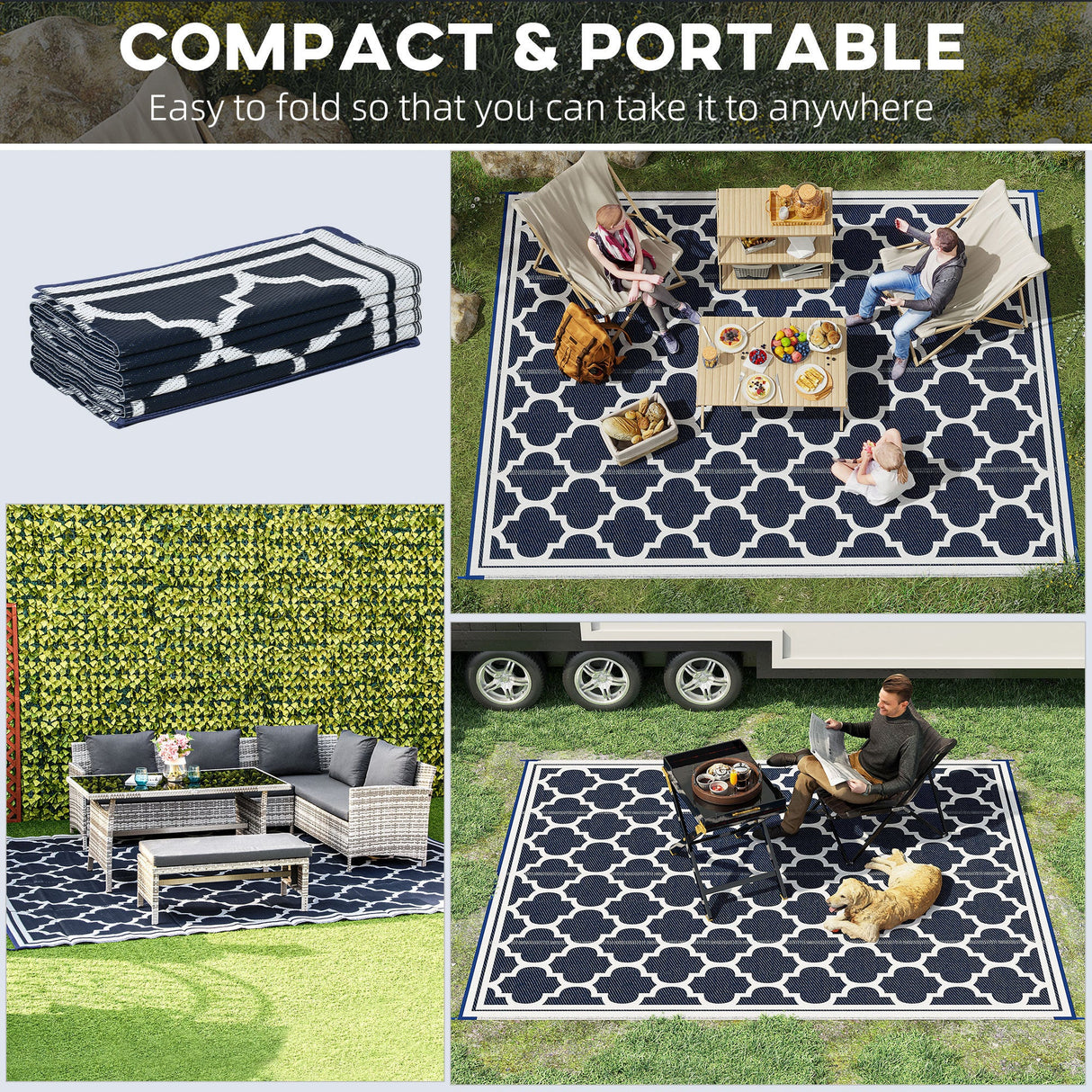 Reversible outdoor rug carpet, 9' x 18' waterproof