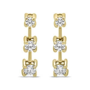14K Yellow Gold 1/2 Cttw Round Diamond 3 Stone Graduated Linear Drop Past, Present and Future Stud Earrings (H-I Color, SI1-SI2 Clarity)