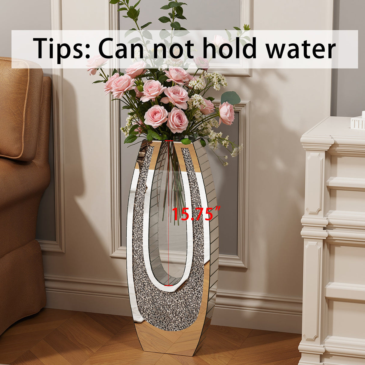 24.01" U-Shaped Floor Vase Shattered Diamond Mirror Surface