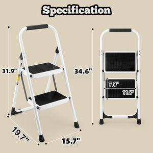2 Step Ladder Folding Step Stool with Anti-Slip Wide Pedal