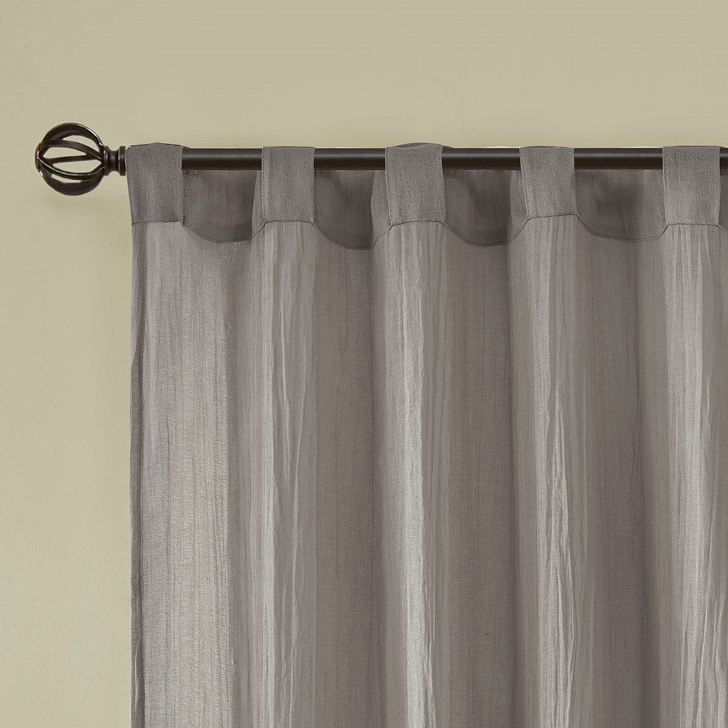 Solid Crushed Curtain Panel Pair with Sheer Texture - Grey