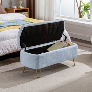 Storage Ottoman Bench For End Of Bed Legs, Modern Camel Faux Fur Entryway Bench Upholstered Padded With Storage For Living Room Bedroom