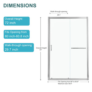 Single Sliding Bypass Shower Door with Tempered Glass Enclosure - Pearl Silver or Gray