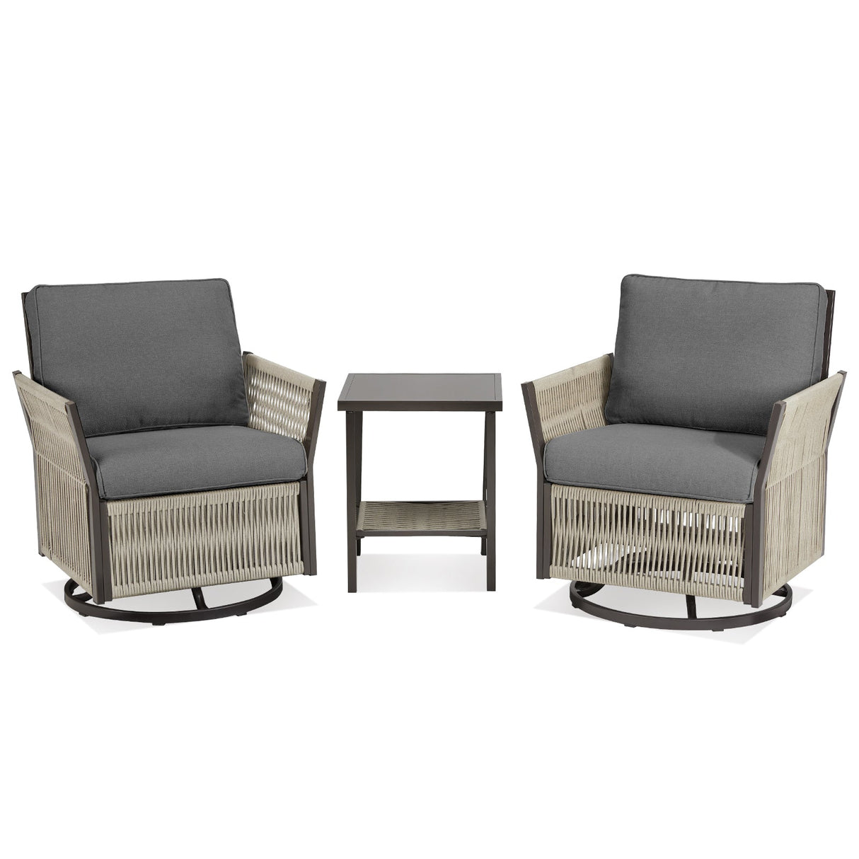 Swivel Outdoor Chairs Set of 2 with Side Table, 3 Pieces Wicker Furniture Set