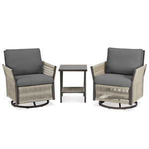 Swivel Outdoor Chairs Set of 2 with Side Table, 3 Pieces Wicker Furniture Set