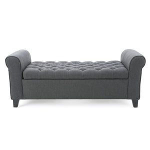 Hayes - Contemporary Armed Storage Bench With Rolled Arms And Button Tufting
