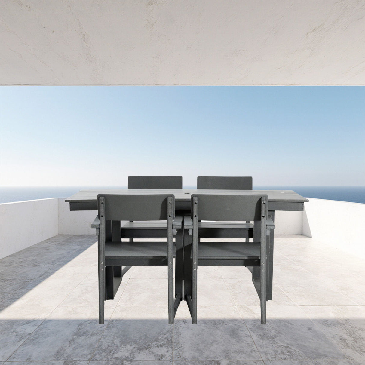 5 Piece Outdoor Dining Set with Umbrella Hole and 4 Armrest Chairs