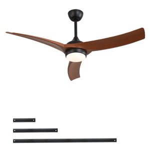 Ceiling Fan With 3 Blades, Remote Control Reversible DC Motor, Dimmable Light, And 1H / 4H / 8H Timer - Black