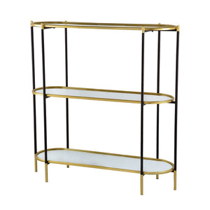 3 Tier Metal Console Table, Mirrored Shelf - Golden Black