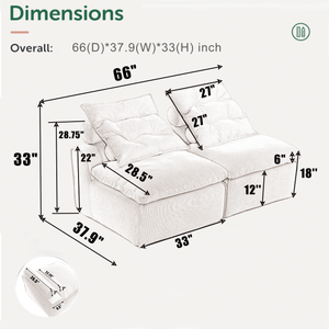 Modular Sofa with Neck and Lumbar Pillows - 2 Seats