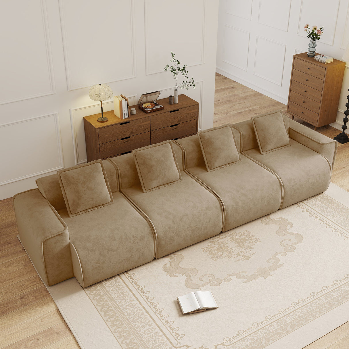 Streamlined Design Deep Seat Modular 4 Seat Boneless Sofa