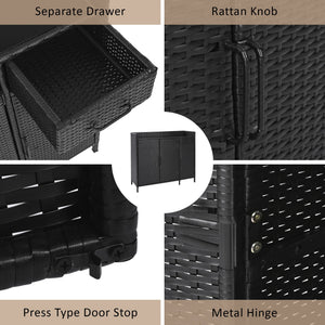 K&K 47.5"W Wicker Outdoor Storage Cabinet with Tempered Glass Desktop