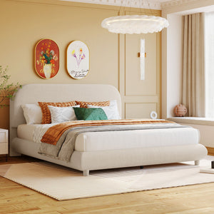 Upholstered Platform Bed With Thick Solid Frame And Stylish Curve-Shaped Design