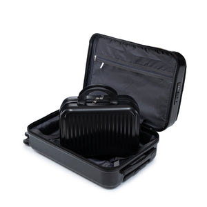 ABS Spinner Wheel Luggage Set with Cosmetic Case - Black
