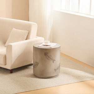 Rustic Magnesium Oxide Side Table With Fish Pattern Design - Gray