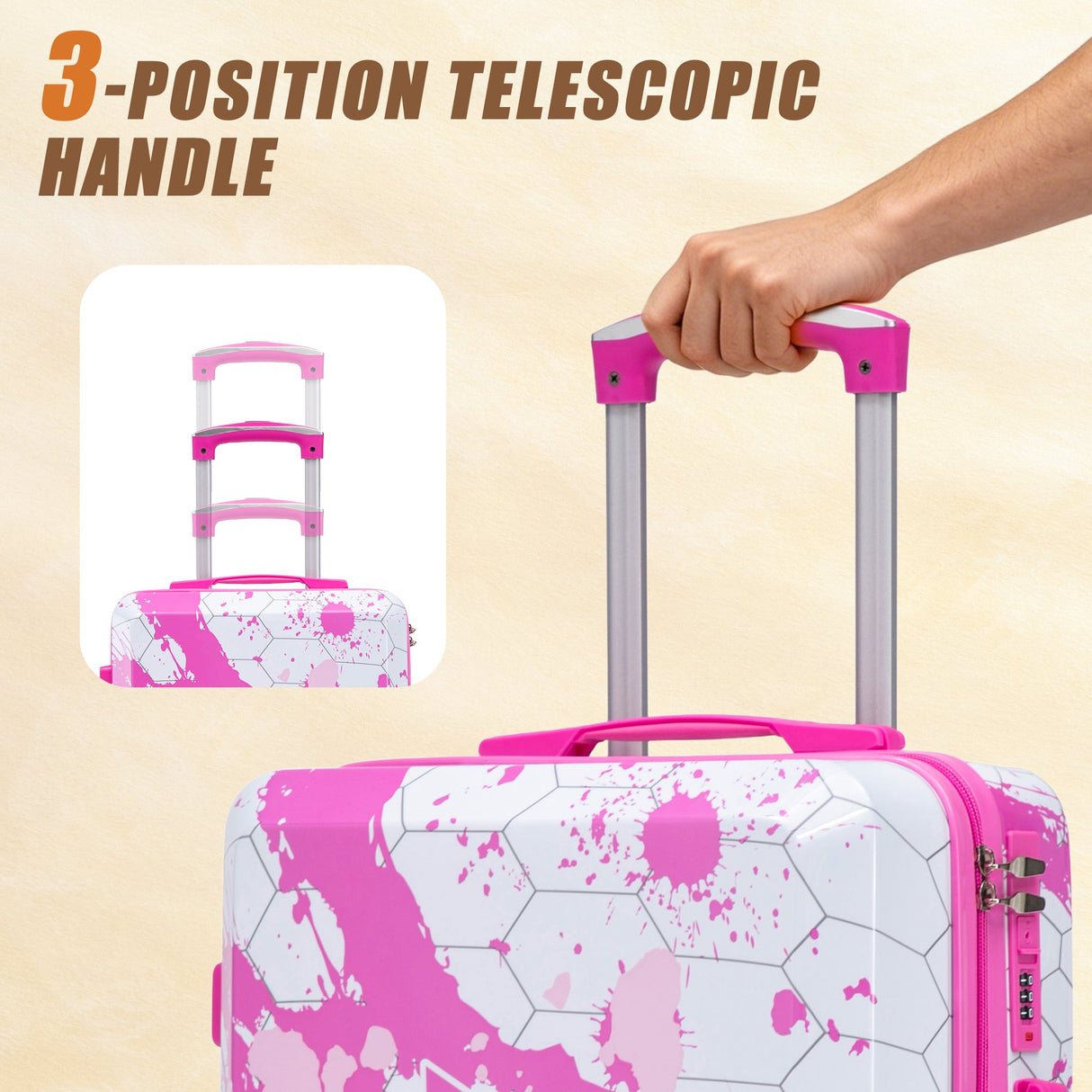 3-Piece Spinner Wheel Luggage Set (20"/24"/28") in Pink