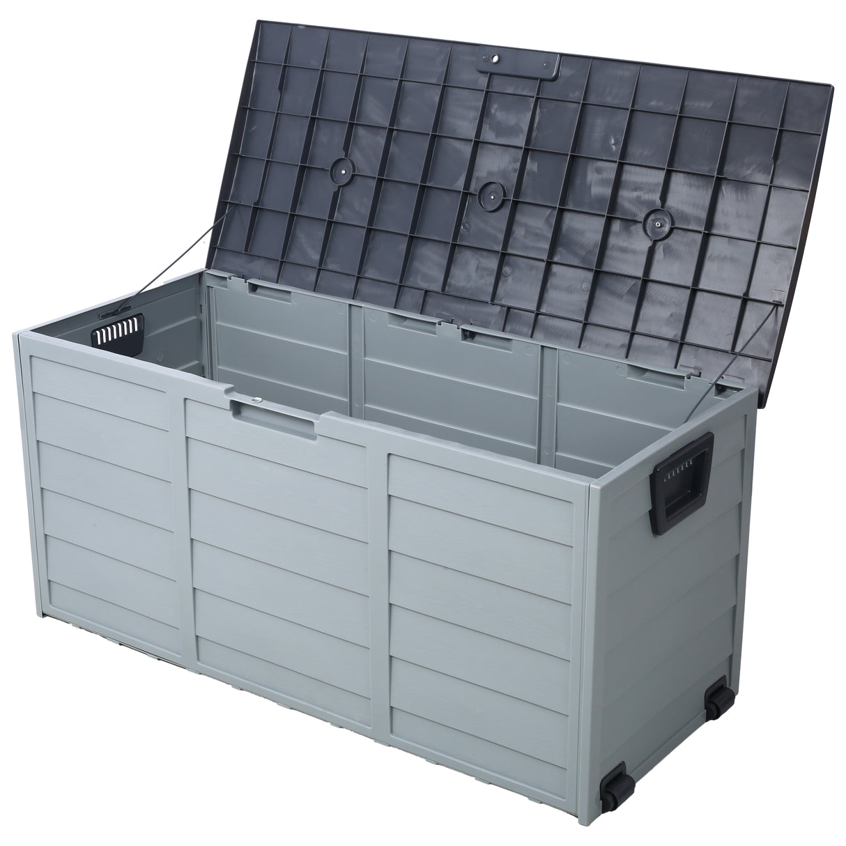 All weather uv pool deck box storage shed bin backyard patio outdoor w/ wheel,75 gallon resin deck box-organization and storage for patio furniture outdoor cushions,garden tools and pool toys