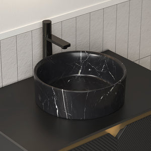 14" Bathroom Round Ceramic Sink with Stone Pattern