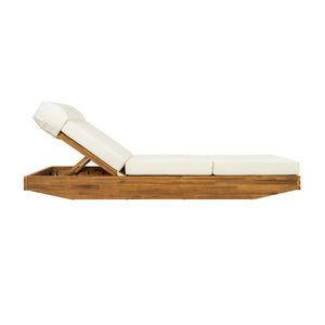 Modern Acacia Wood Outdoor Chaise Lounge with Beige Cushion