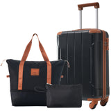 20 Inch Carry On Luggage Set 3 Piece with Spinner Wheels, Black Brown