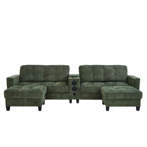 Modern Sectional Sofa U-Shaped With Movable Ottomans, Bluetooth Speakers, LED Lights And Modular Storage