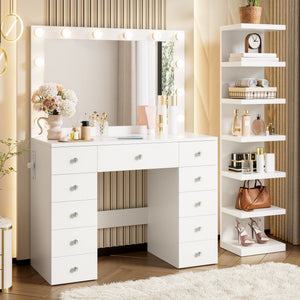 Vanity Desk with 11 Hollywood Bulbs & 7-Tier Storage Shelves