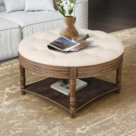 Large-round-waterproof-ottoman-coffee-table-2-tier-oversized-button-tufted-ottoman-(warm-white)-Accent-Tables