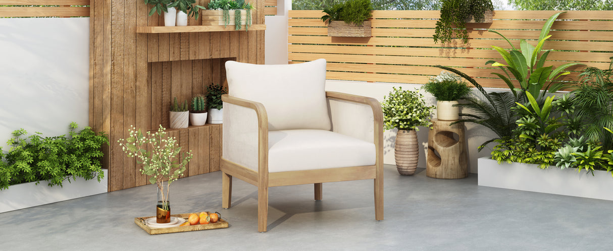 Outdoor acacia wood patio club chair, patio furniture, beige