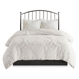 3 Piece Tufted Cotton Chenille Damask Comforter Set Off-White King/Cal King