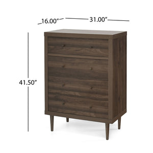 Farhart Mid Century Modern 4 Drawer Dresser - Walnut