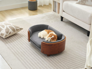 Scandinavian Style Elevated Dog Bed with Solid Walnut Wood Legs