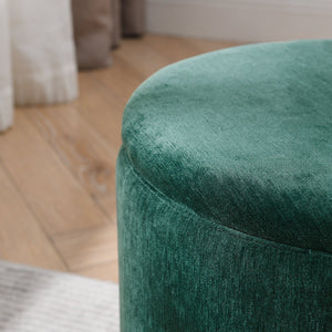 Classic Style 2-Piece Round Chenille Storage Ottoman Set with Drum Shaped Stool