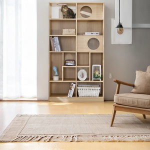 Furniture Style Cat Bookcase Cat Tree Shelves Natural Particle Board MDF 63.5 Inch