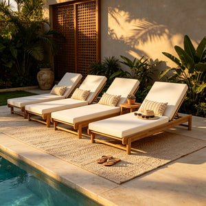 Light Teak Acacia Wood Chaise Lounge Set: 1 Frame + 1 Cushion