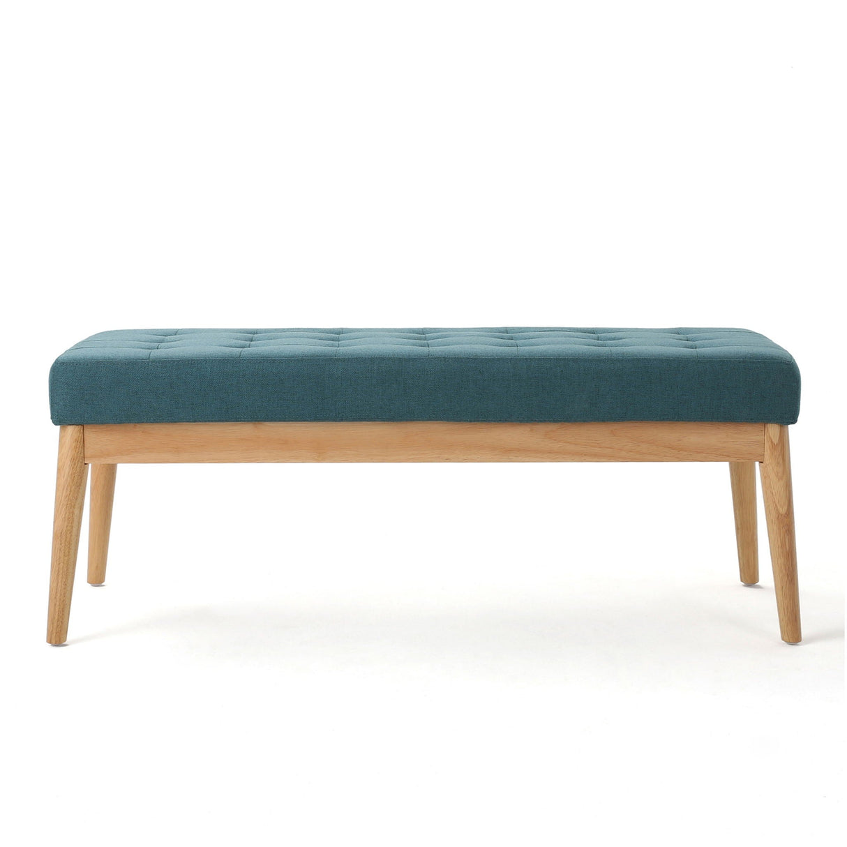 Vibratory Button Tufted Upholstered Ottoman with Splayed Wooden Legs - Teal / Natural