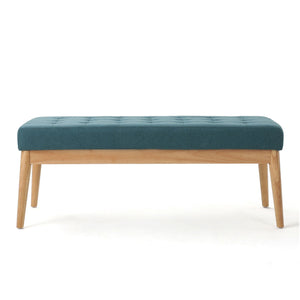 Vibratory Button Tufted Upholstered Ottoman with Splayed Wooden Legs - Teal / Natural